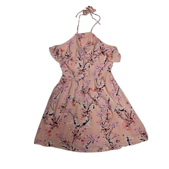 Cupcakes & Cashmere Pink Dress Corralyn Floral Halter Mini Ruffle Bohemian 2 - Picture 3 of 6